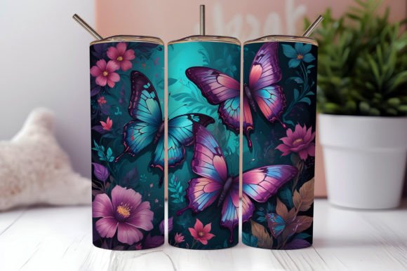 Butterfly Teal and Pink tumbler
