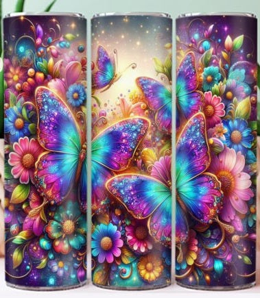 Pink and Blue Butterfly colorful tumbler
