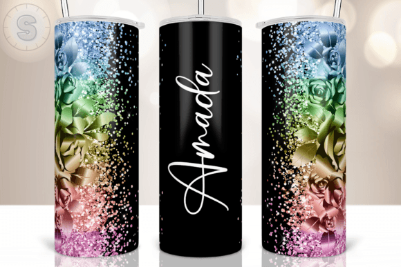 Customized Glitter Effect tumbler in a rainbow