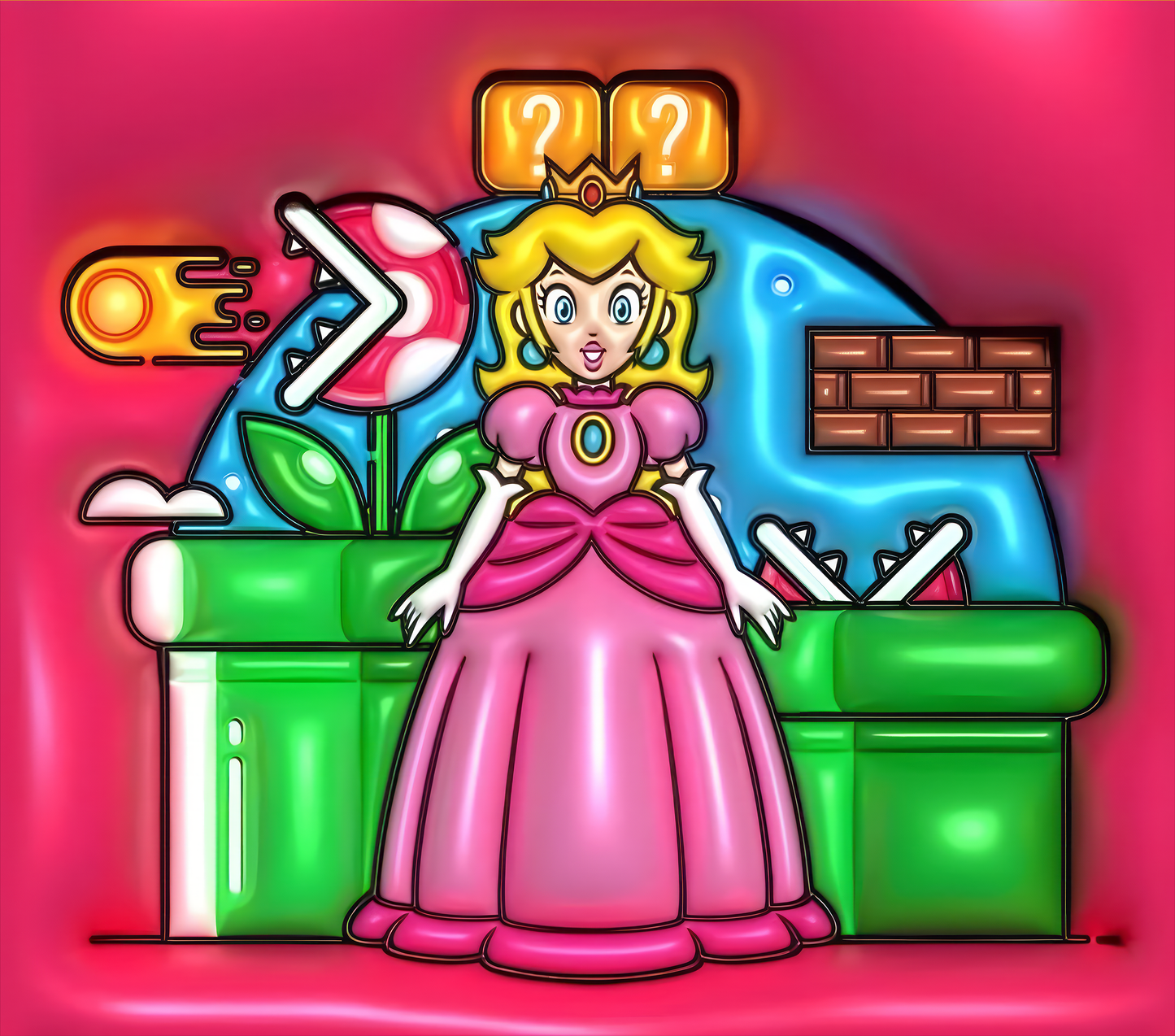Mario Bros 3D Puff Princess Peach