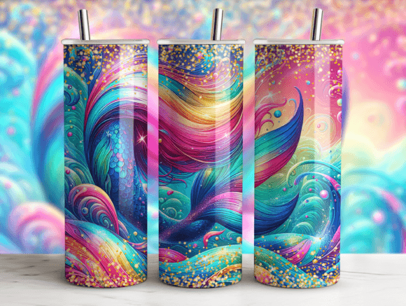 Bright Colored Mermaid Glitter Tail 20 ounce tumbler