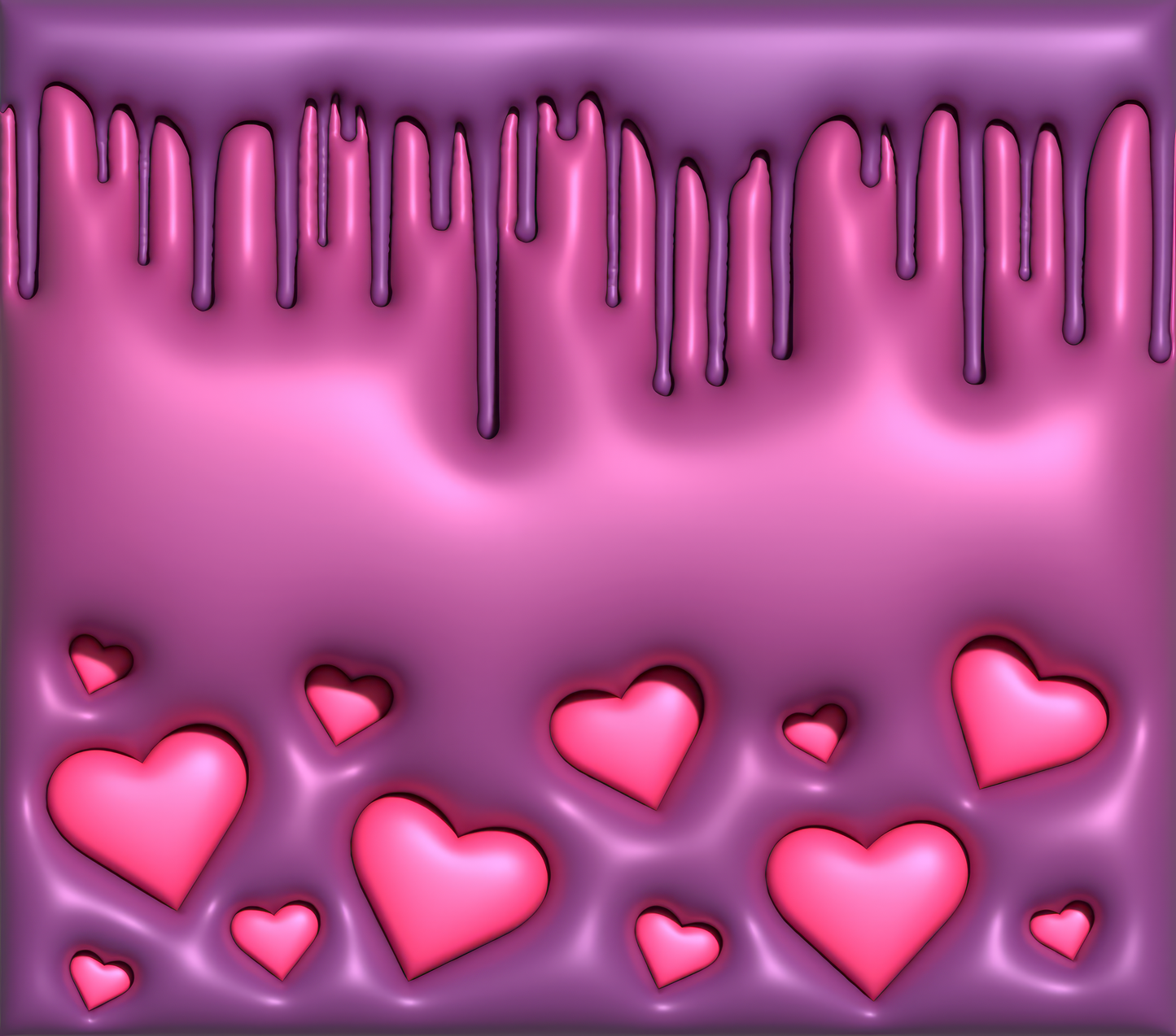 Pink Hearts on Purple 3D Puff