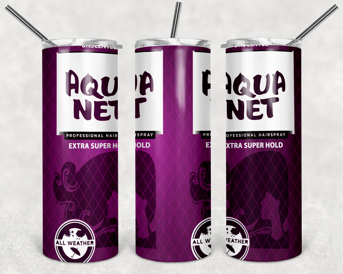 Aqua Net Hair Spray Purple and White tumbler