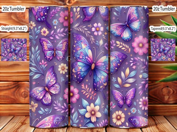 Purple, pink, and blue butterflies and flowers tumbler