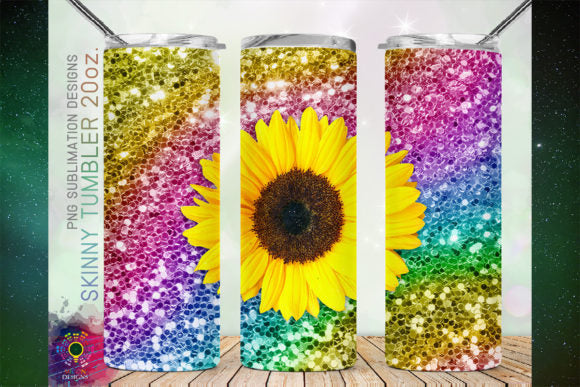 Glitter Sunflowers and Rainbow tumbler