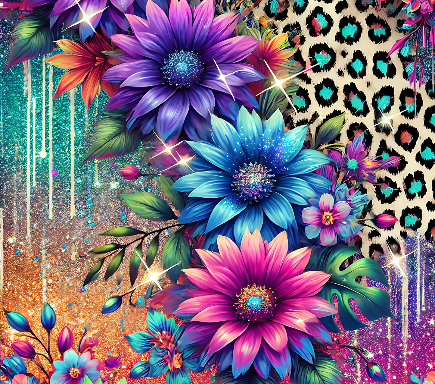 Sunflower purple, blue, pink, and teal pattern