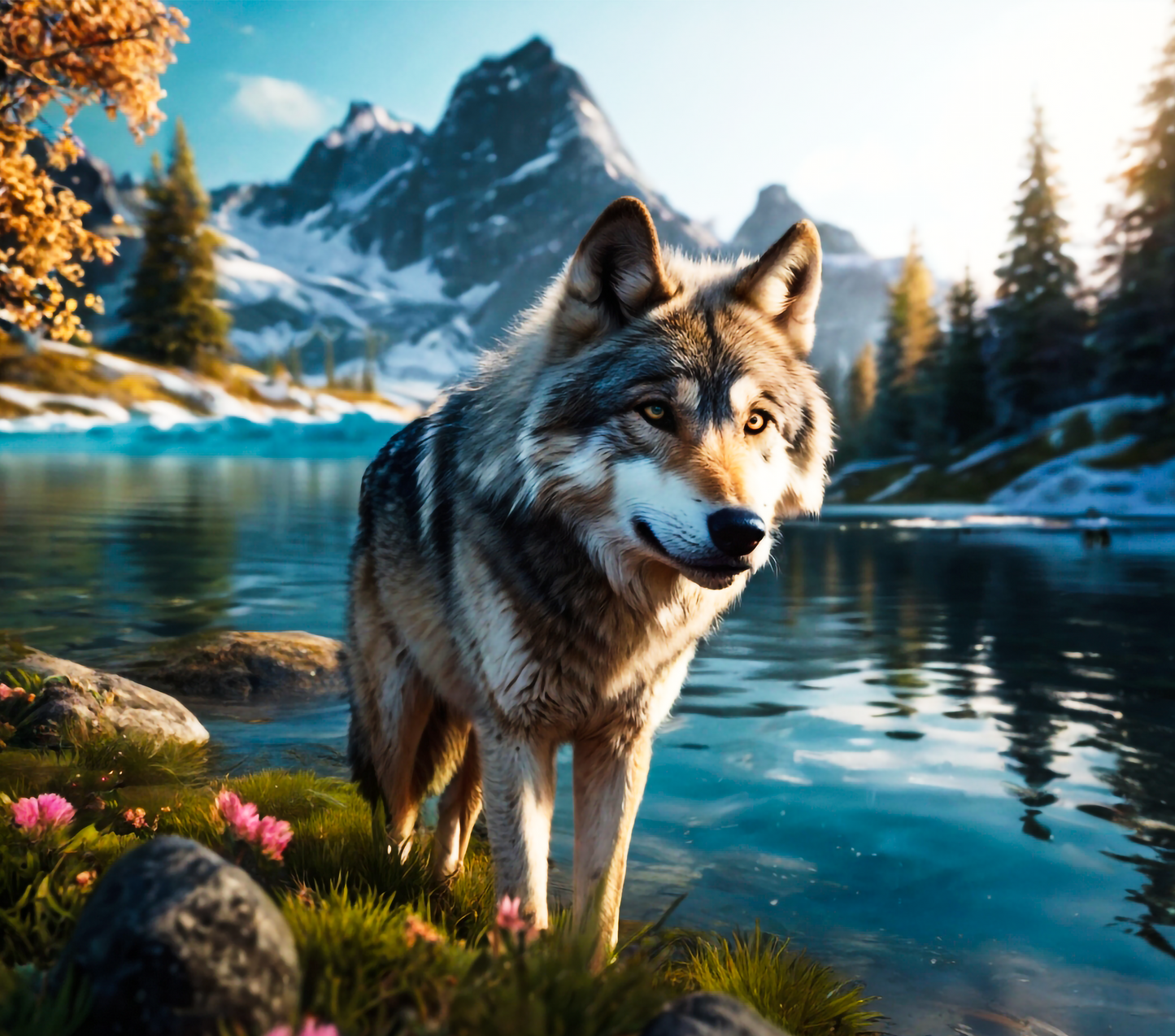 Wolf on the Lake with Mountains Tumbler