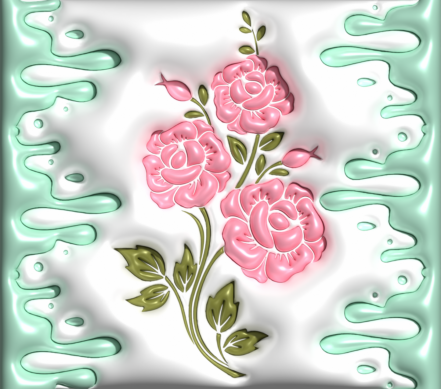 3D Light Green White and Pink Peonies tumbler