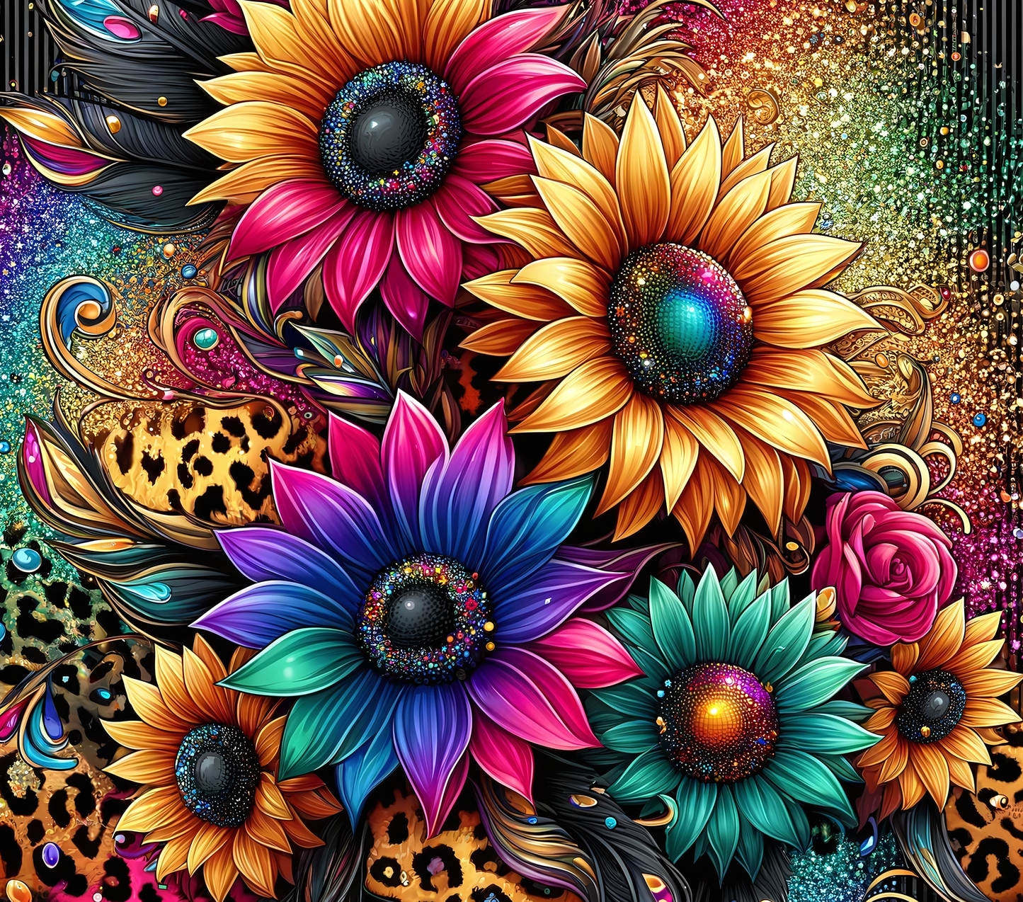 Sunflower Teal, Blue, Purple, and yellow tumbler