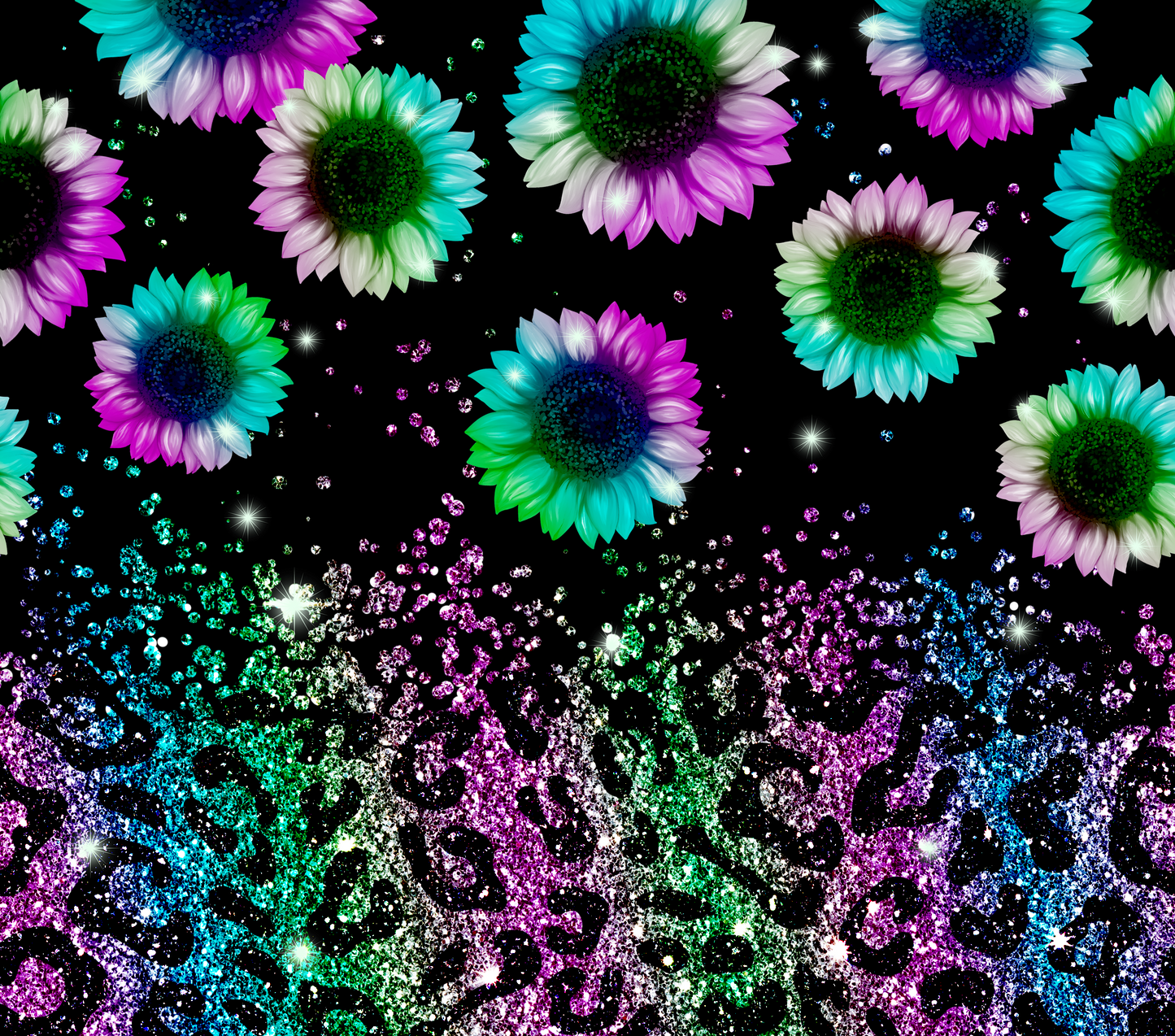 Teal and Pink Glitter Leopard Pattern Sunflower tumbler