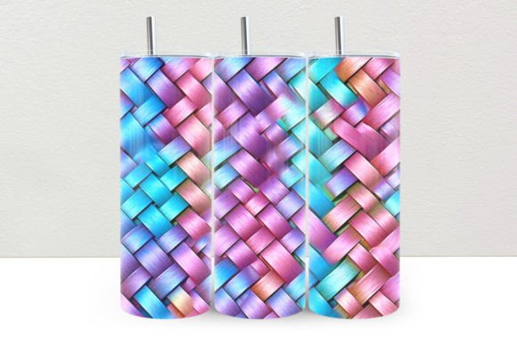 3D Pink, Blue, Purple, and Teal Tumbler with colorful cross hatching
