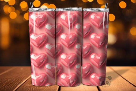 Inflated 3D Glossy pink heart tumbler