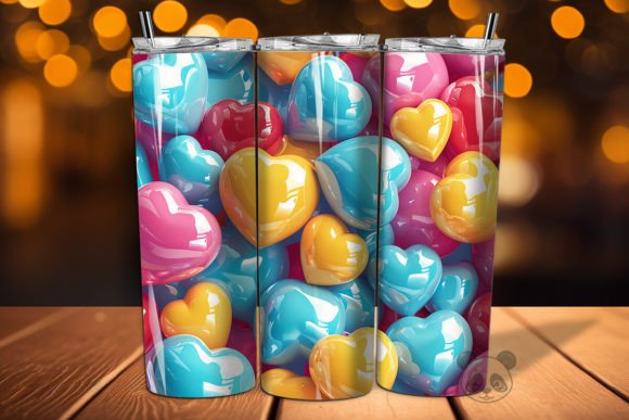 Valentine 3D Puff mint, yellow, pink, and purple tumbler