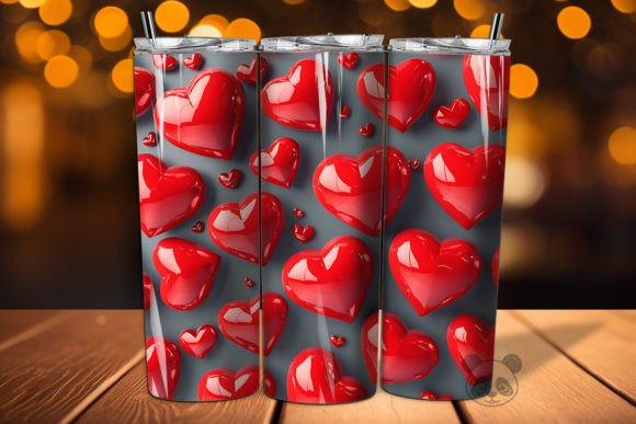 Red Shiny hearts with black background tumbler