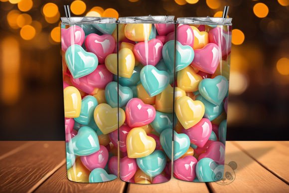 Valentine 3D Puff mint, yellow, pink pastel tumbler