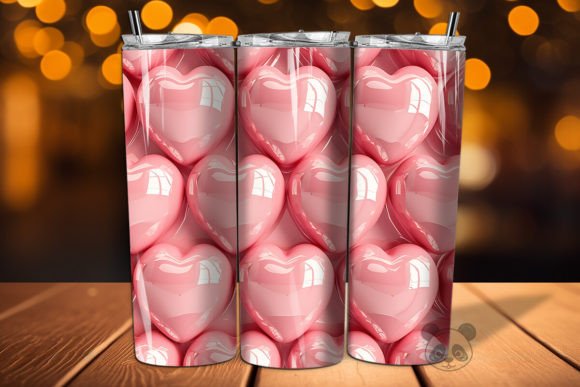 Inflated 3D Glossy pink heart tumbler