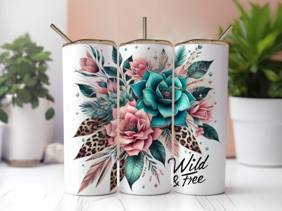 Wild and Free tumbler pink and Teal roses
