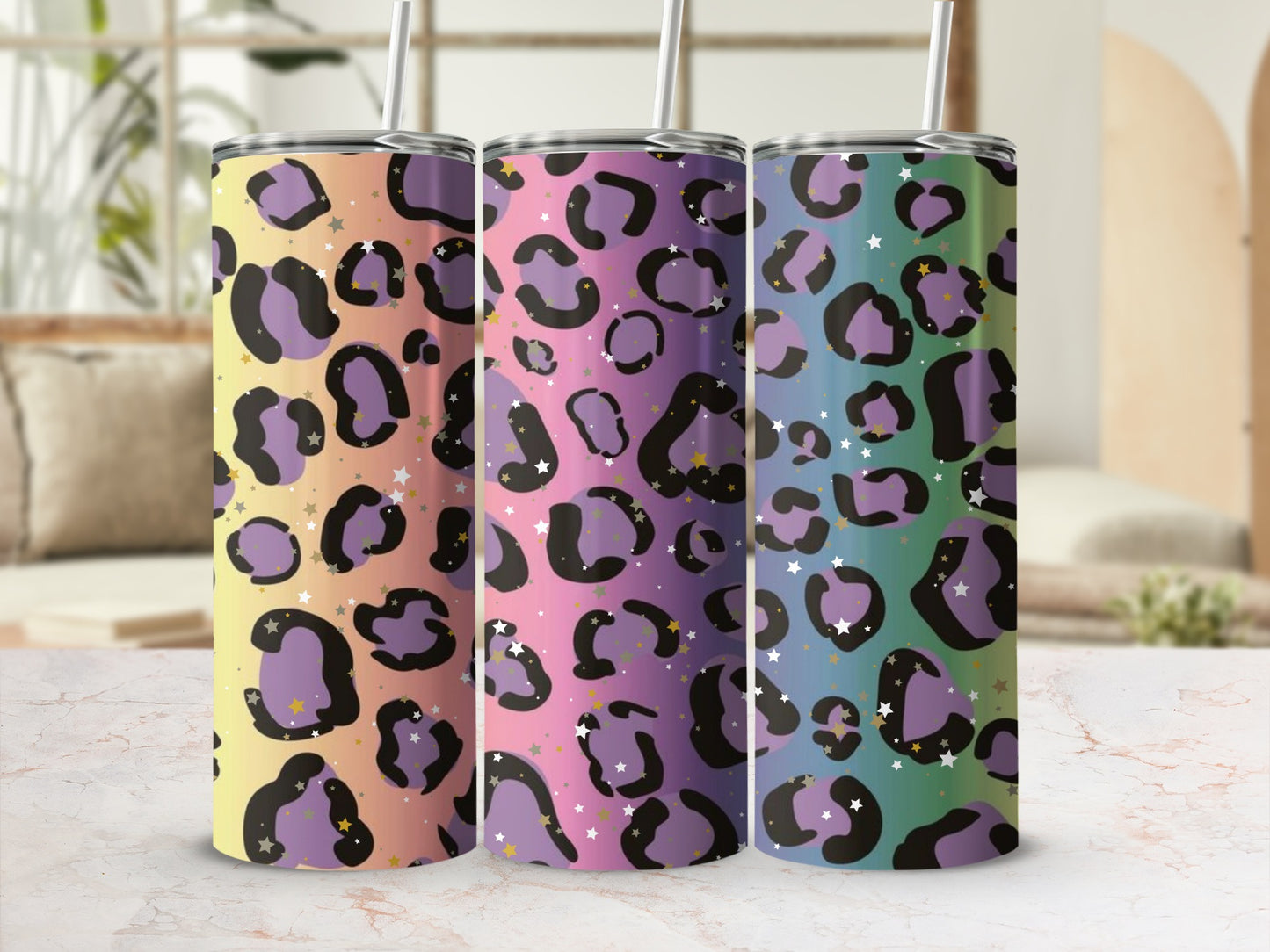 Colorful Leopard Print Stainless Steel Tumbler Cups
