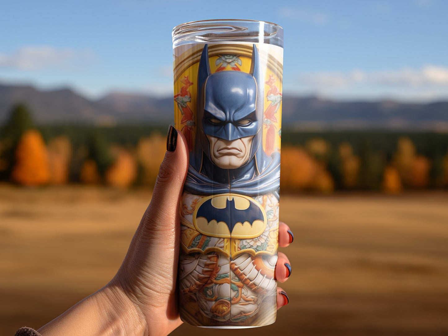 Batman Themed Tumbler With a Scenic Background