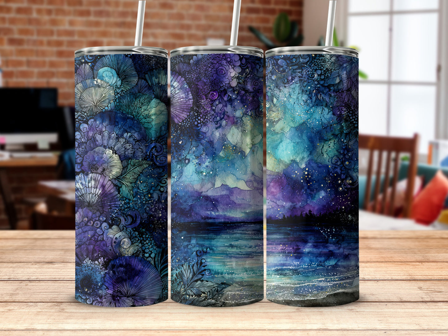 Elegant Floral and Galaxy Print Insulated Tumbler