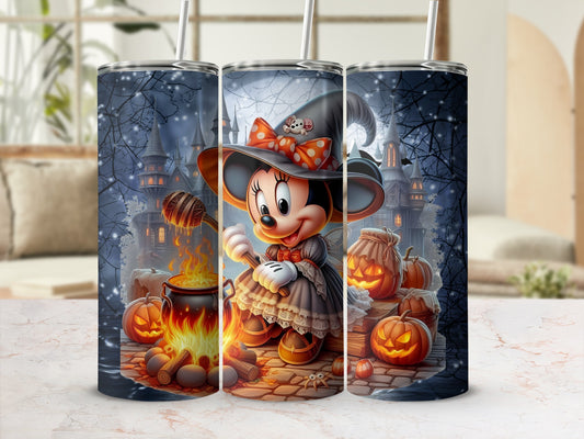 Halloween Witch Character with Pumpkins Tumbler Design