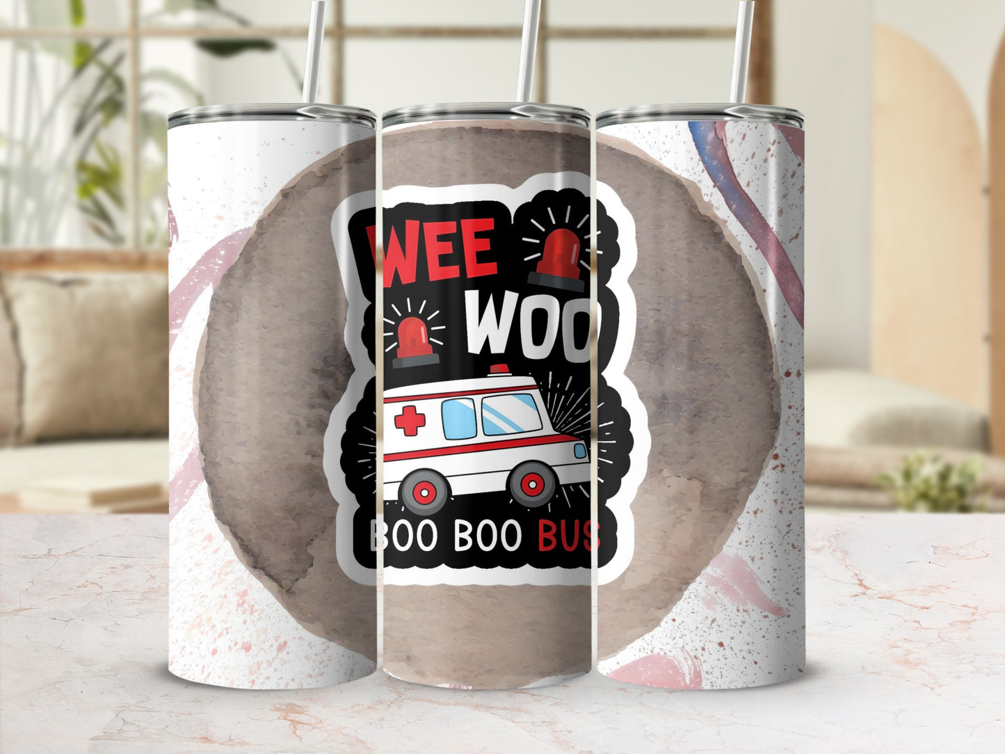 Wee Woo Boo Boo Bus Graphic Tumbler for Fun Drinks