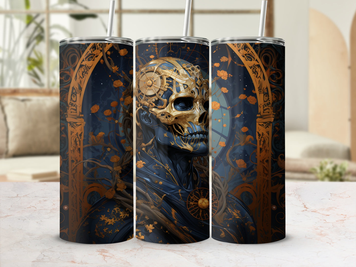 Gothic Mechanical Skull Design Tumbler for Sale