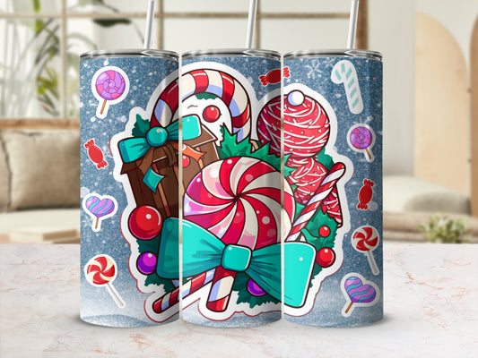 Festive Candy-Themed Tumbler with Straw 20 oz