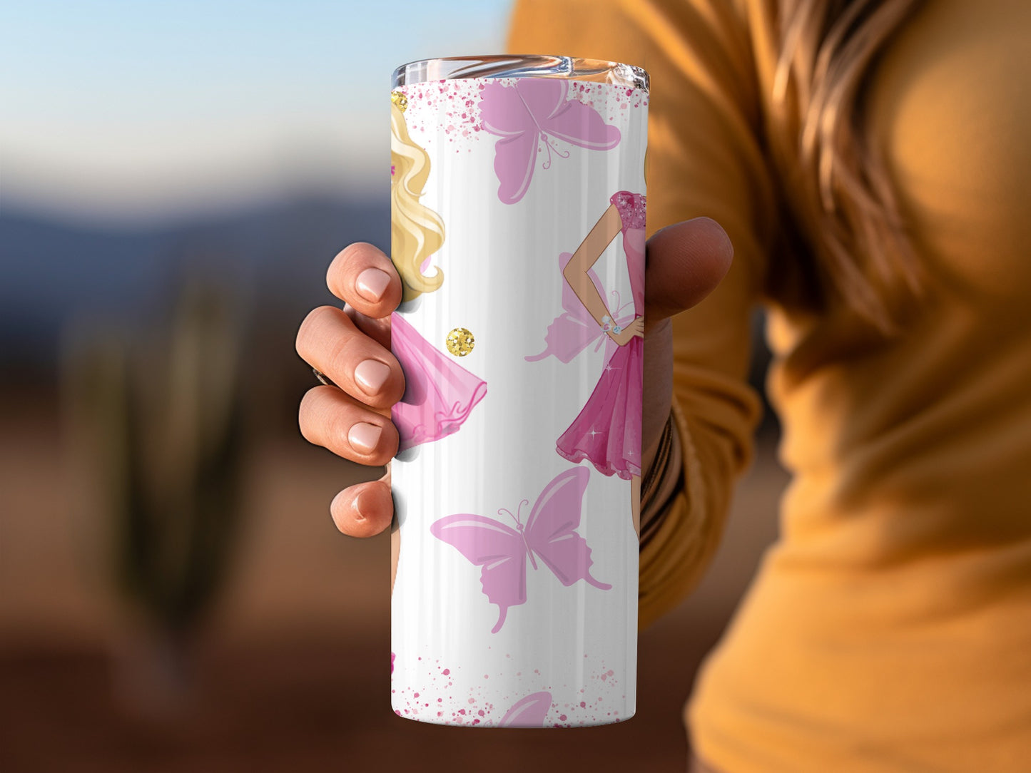 Two Blonde Girls Butterfly Background Dress Up Image Tumblers