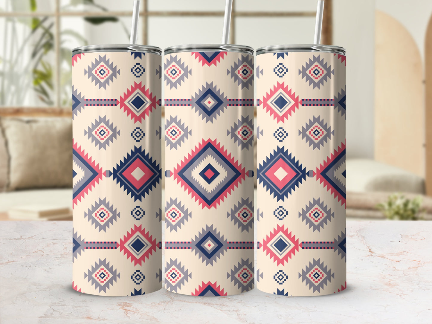 Colorful Geometric Pattern Insulated Tumbler Water Bottle
