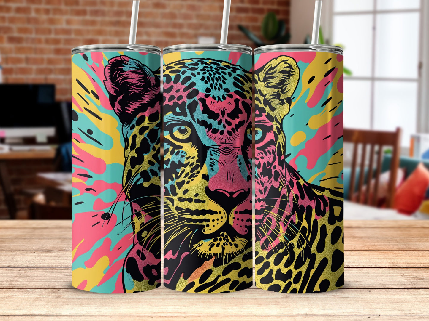 Pop Art Leopard Head Vibrant Splash Tumbler