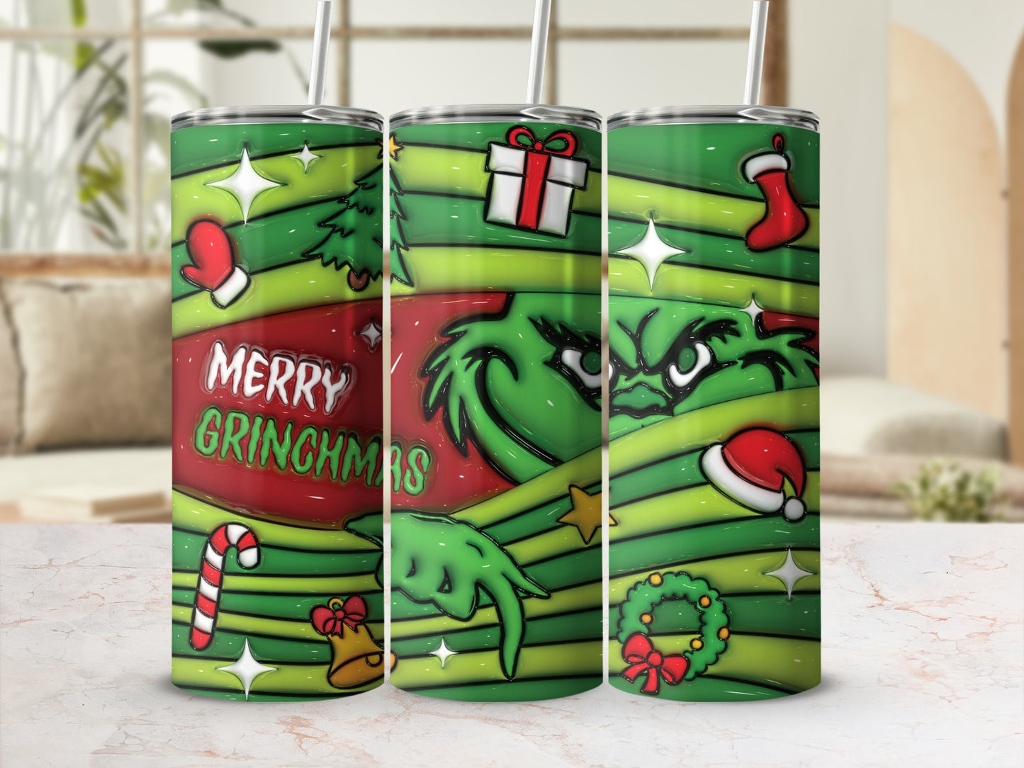 Merry Grinchmas Green Festive Holiday Tumbler Cups