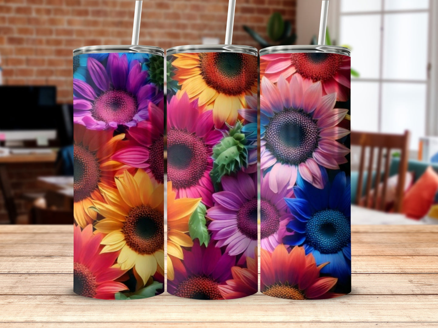Vibrant Multicolor Sunflower Tumblers in Artful Design