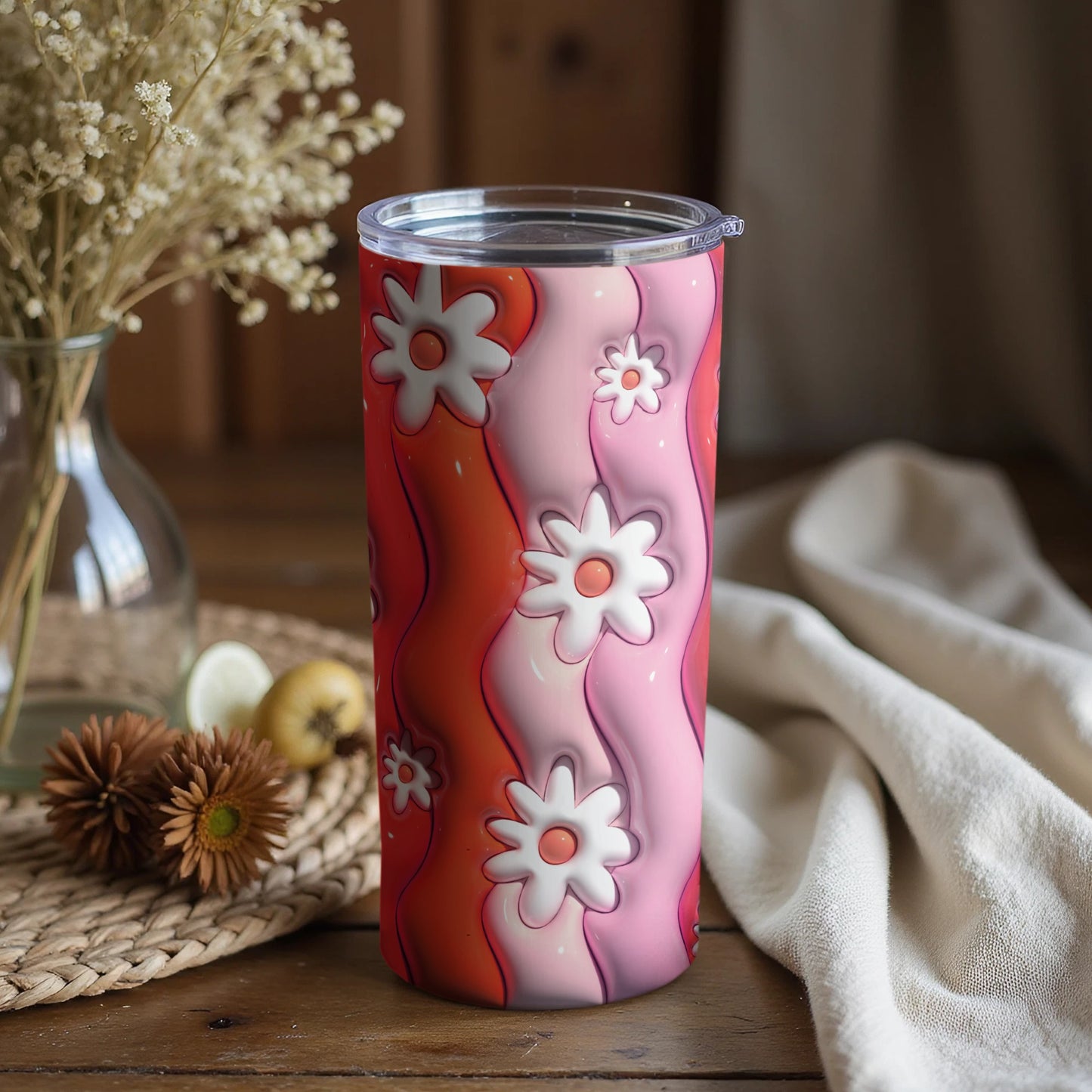 Retro Floral Pattern Insulated Tumbler With Lid
