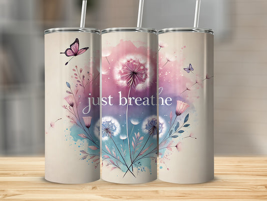 Dandelion butterfly watercolor just breathe tumbler product type