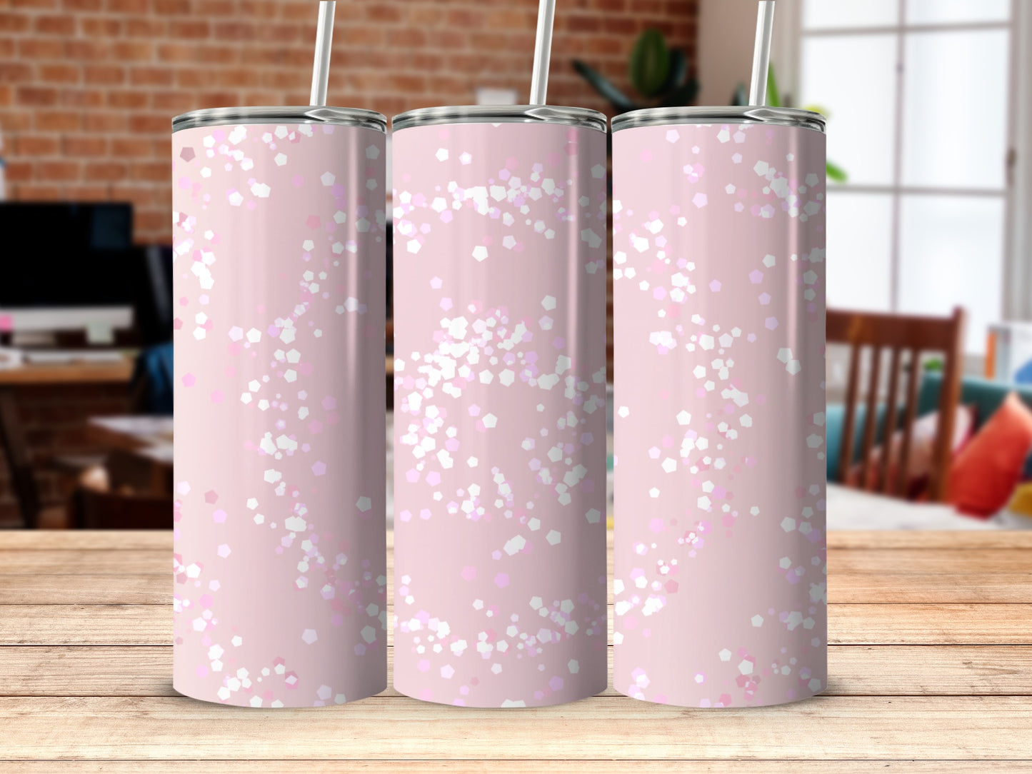 Pink and White Confetti Glitter Design Tumbler Product