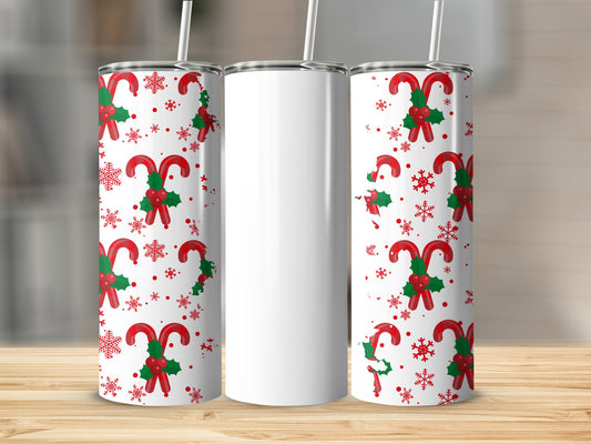 Festive Candy Cane Holiday White Insulated Tumbler