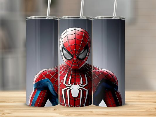 Three tumblers featuring Spiderman's iconic red and blue suit.