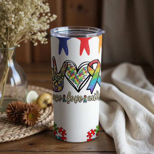 Peace Love Autism Colorful Visual Graphics Tumbler