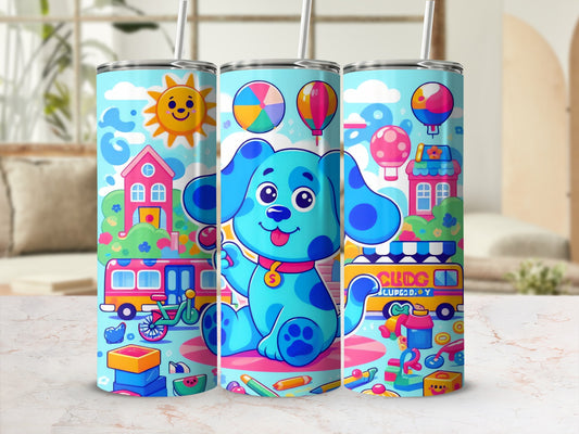 Colorful Cartoon Dog Playhouse and Bus Design Tumbler