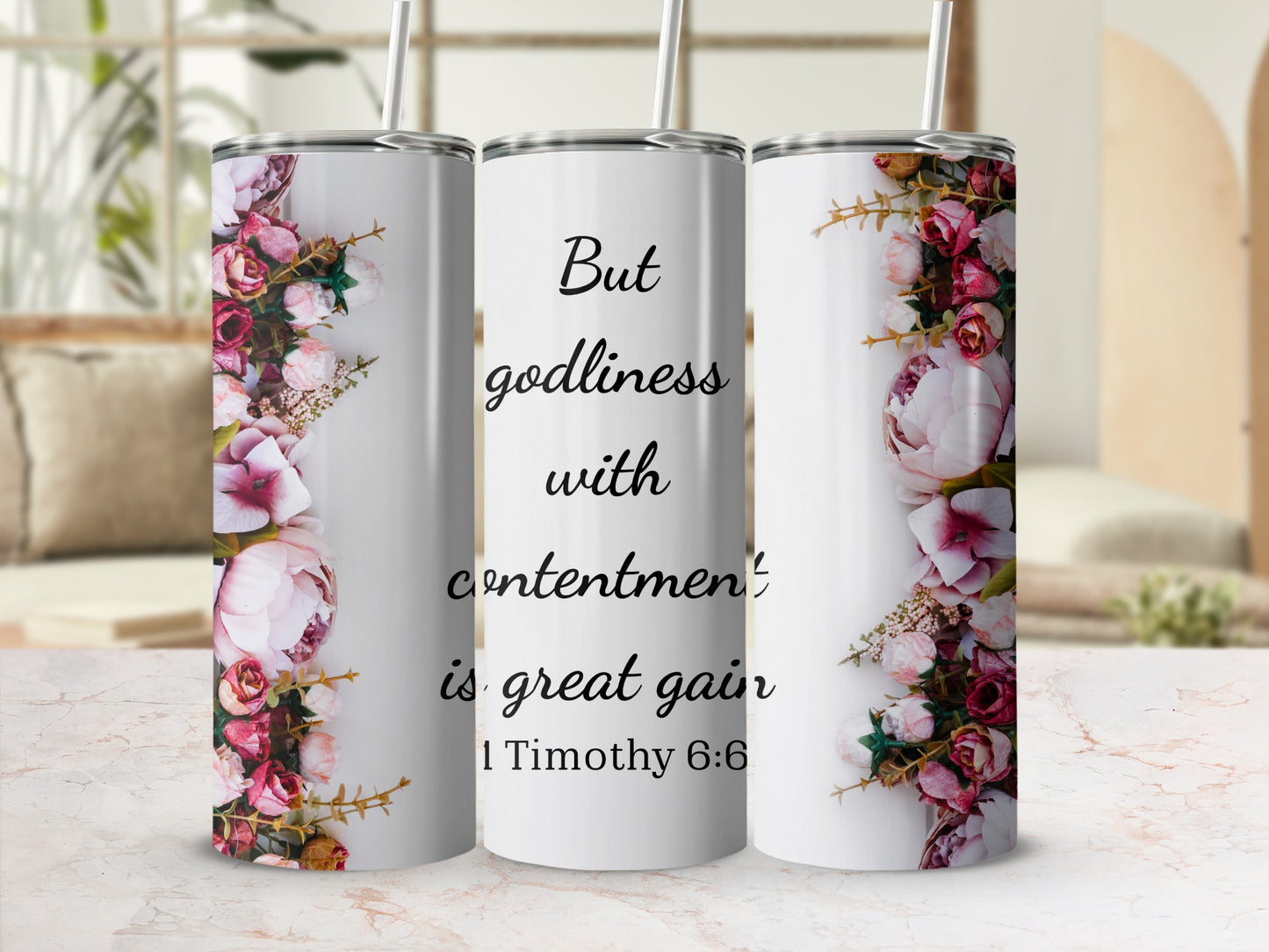 Beautiful Florals and Inspirational Message Tumbler