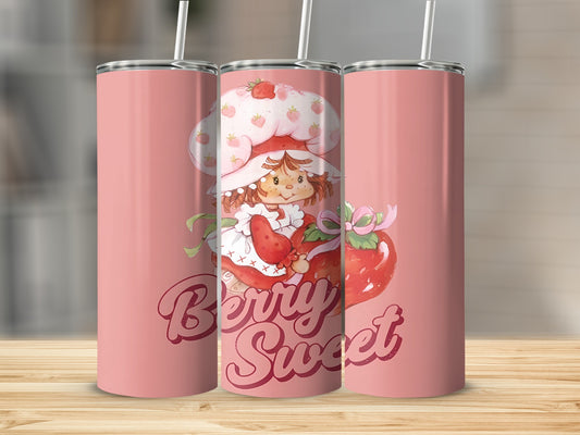 Strawberry Shortcake tumbler with "Berry Sweet" text and strawberries.