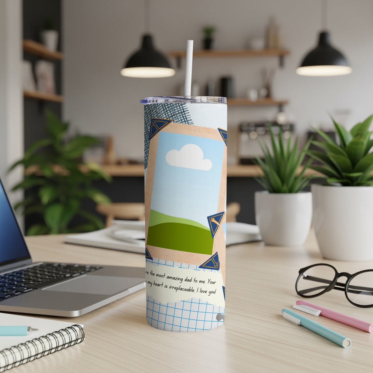 Tumbler with a personalized design and text for Dad.