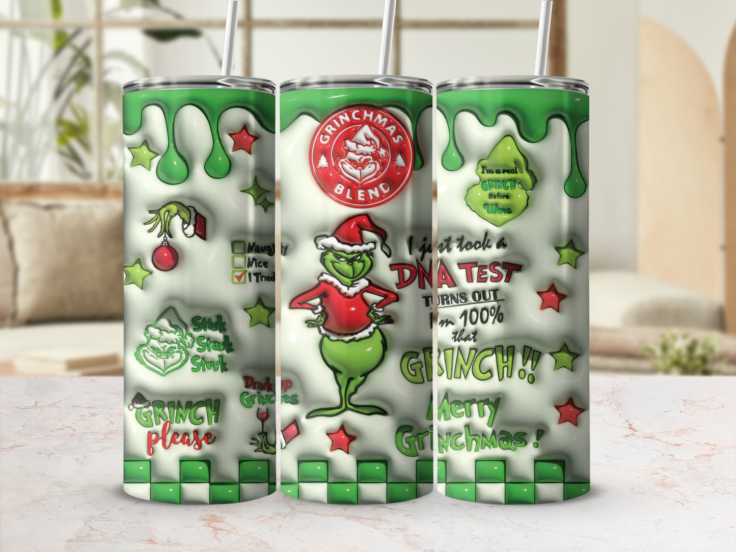 Funny Grinch Christmas Design on White Tumbler Cup