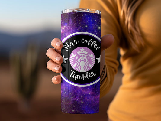 Star Coffee Tumbler with Cosmic Background Design