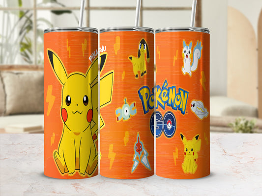 Pikachu and Friends Orange Theme Design Tumbler Cup