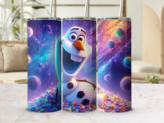 Olaf Surrounded by Colorful Planets Tumbler Cup