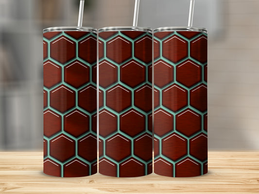 Reddish Brown Hexagon Pattern Teal Outline White Trim product type
