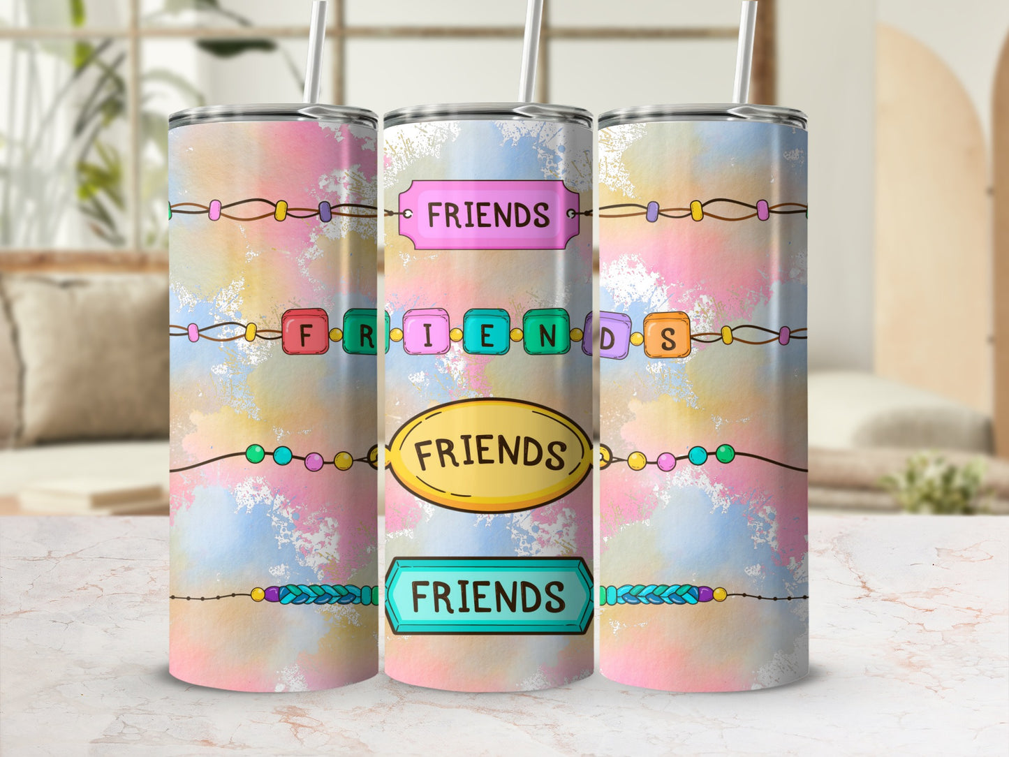 Colorful Friends Themed Reusable Drink Tumbler