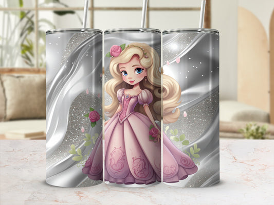 Elegant Princess Themed Glitter Drink Tumbler